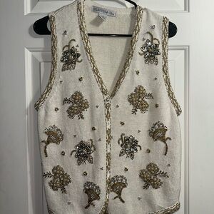 Claudia D. Knit Vest with Gold Details
